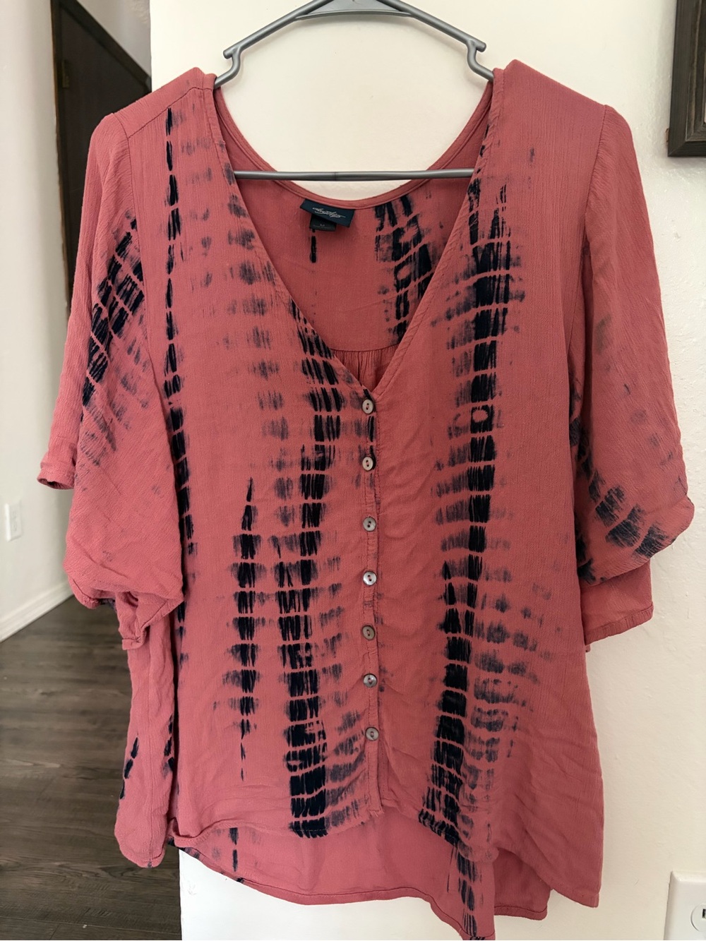 Daytrip Rust Pink Tie-Dye Button Front Blouse - Picture 1 of 4